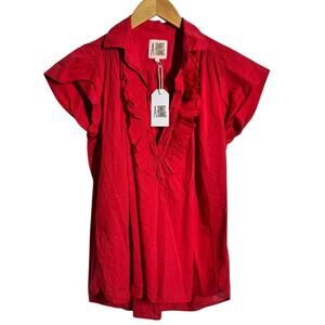 A Shirt Thing Penelope Cabo top Women XS Red Ruffle Preppy 100% Cotton NWT Work